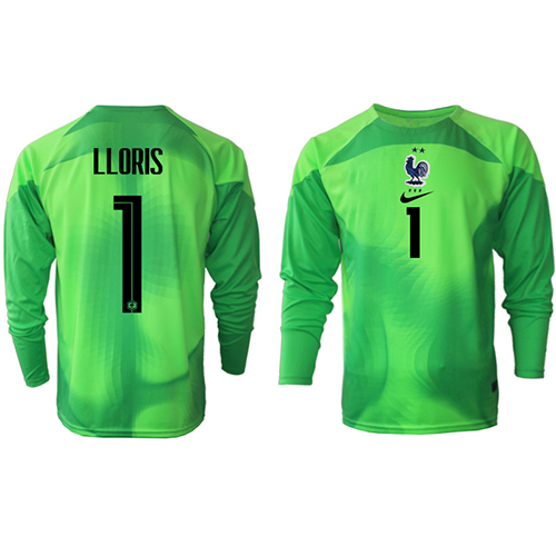 Francja Hugo Lloris #1 Bramkarskie Koszulka Wyjazdowych MŚ 2022 Długi Rękaw
